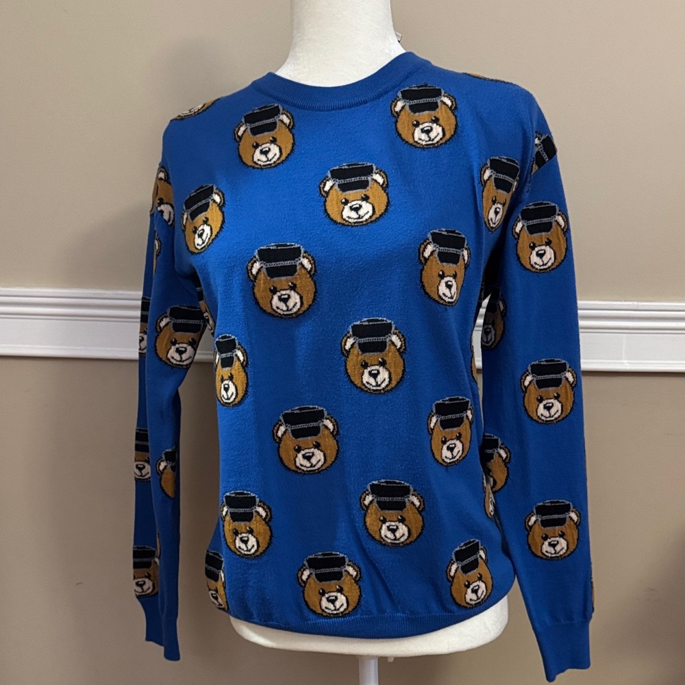 Moschino Bear Printed Wool Knit Sweater